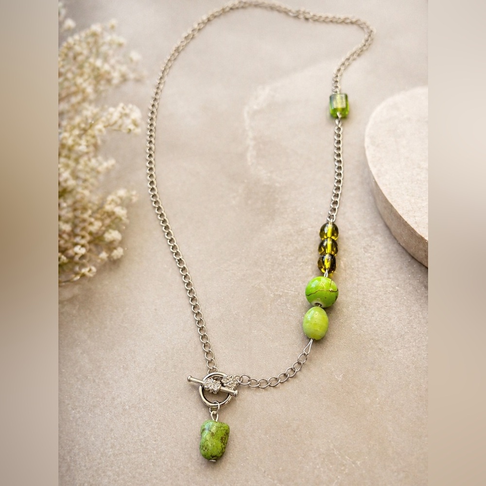 🪎 3/$30 Handcrafted Green Beaded Toggle Necklace